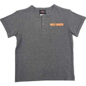 Harley-Davidson Little Boys' Eagle Knit Henley Short Sleeve Toddler Shirt Gray